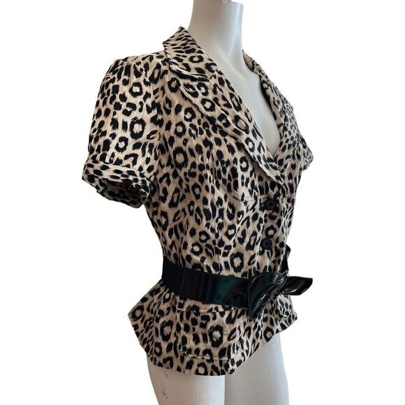 Women's Large Animal Cheetah Print Belted Short Jacket Shacket Blouse Lined NWT - Picture 3 of 7